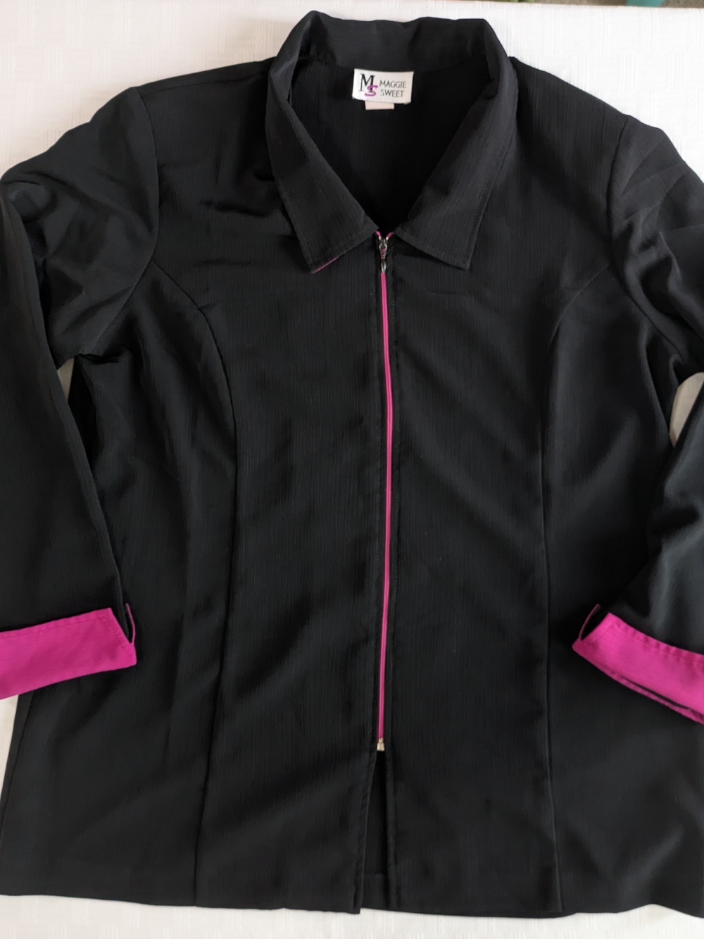 Maggie Sweet Black & Pink Zip Jacket Size Petite Small